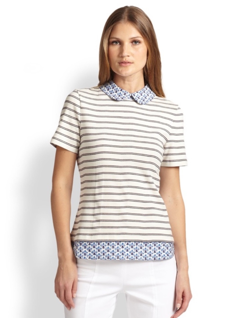 Tory Burch Alexandria PeterPan Collar Striped Top Small